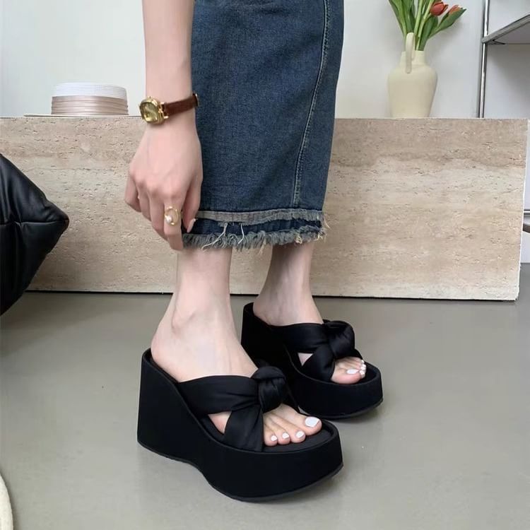 Wedge Knot Sandals Slide Heel Platform
