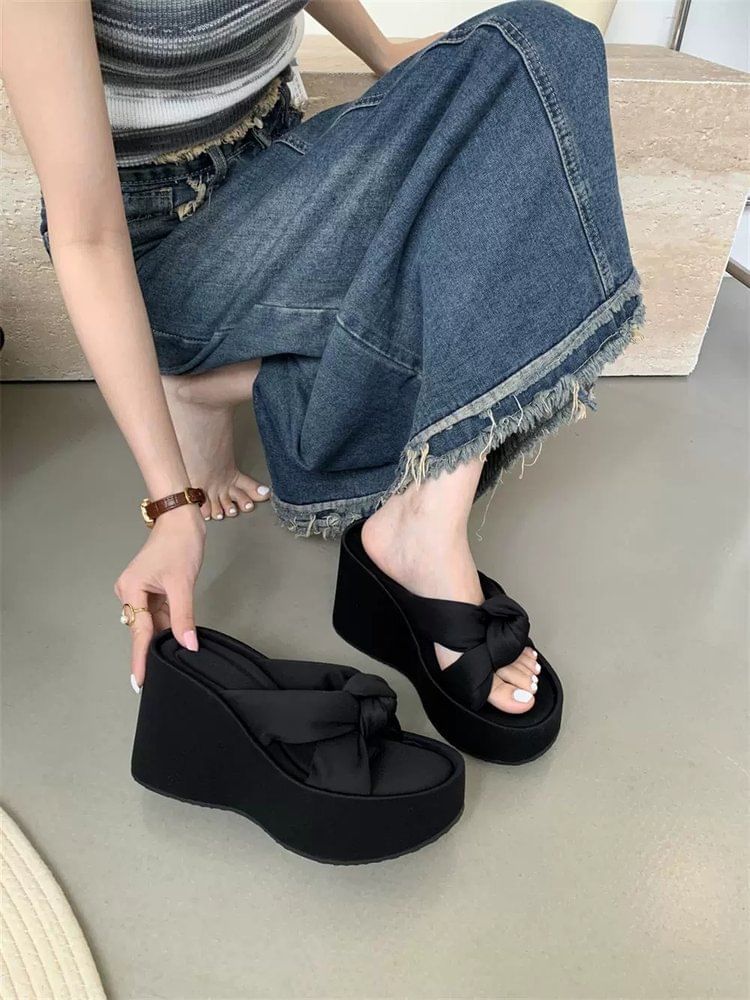 Wedge Knot Sandals Slide Heel Platform