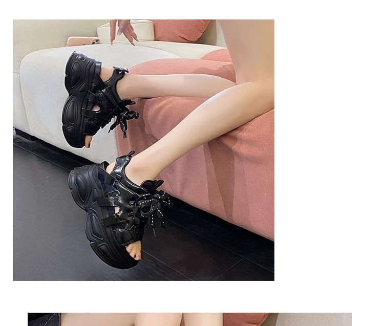 Slingback Lace-Up Sandals Platform Sequin