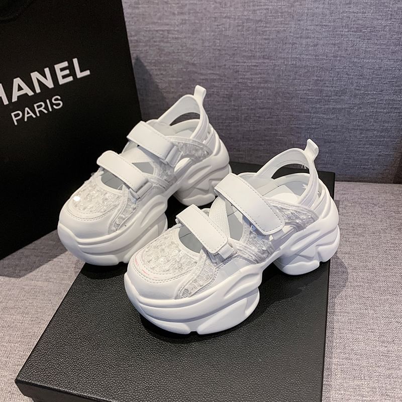 Sandals Sneaker Platform Sequin Strap Adhesive Mesh