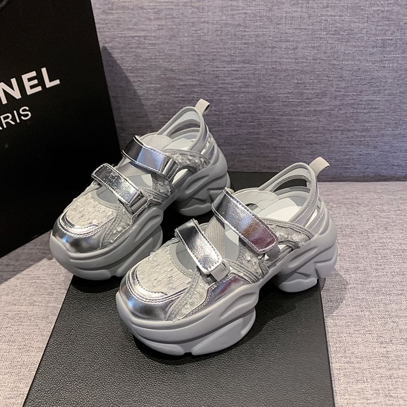 Sandals Sneaker Platform Sequin Strap Adhesive Mesh