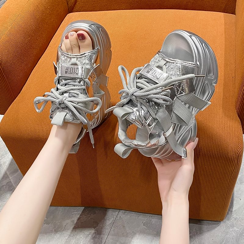 Sandals Sequin Slingback Platform Lace-Up