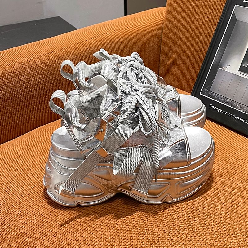 Sandals Sequin Slingback Platform Lace-Up