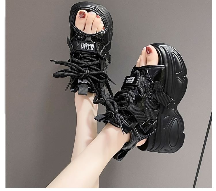 Sandals Sequin Slingback Platform Lace-Up