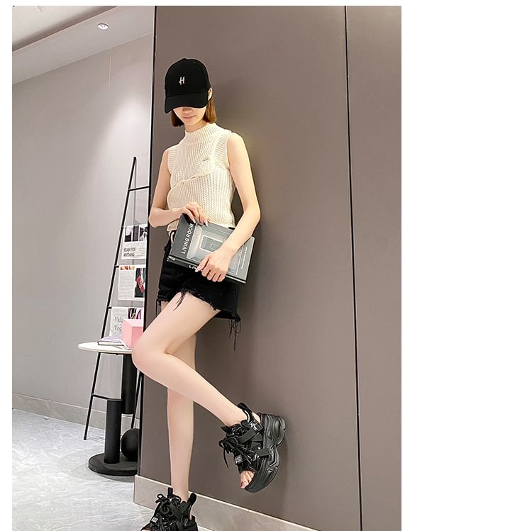 Sandals Sequin Slingback Platform Lace-Up