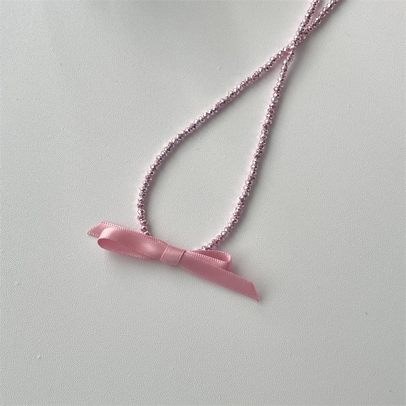 Bow Necklace Pendant Beaded With
