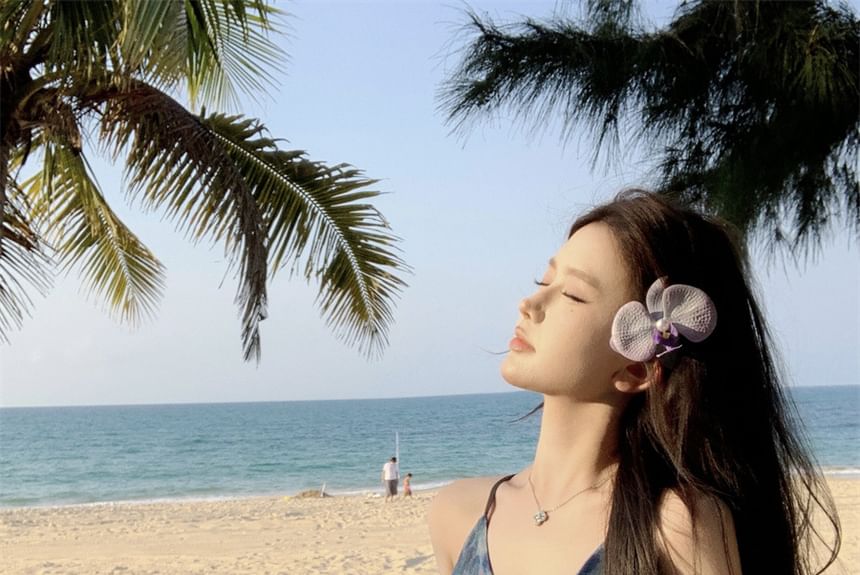 A-Line Tie Strap Maxi V-Neck Dye Print Dress Spaghetti