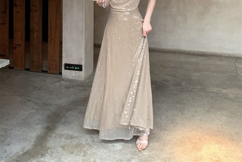 Strap Dress Spaghetti Maxi A-Line Sequin