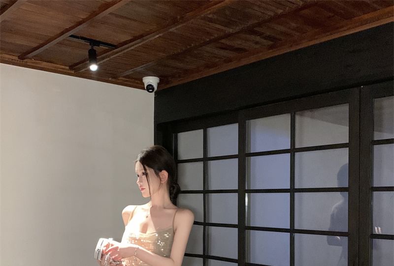 Strap Dress Spaghetti Maxi A-Line Sequin