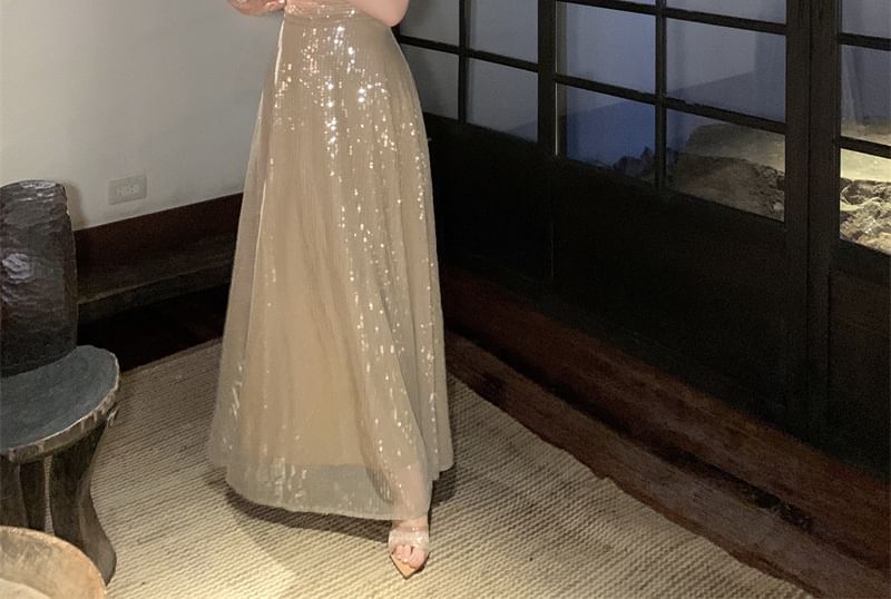Strap Dress Spaghetti Maxi A-Line Sequin