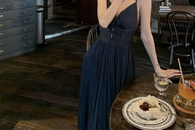 Strap V-Neck A-Line Gown Spaghetti Evening Plain