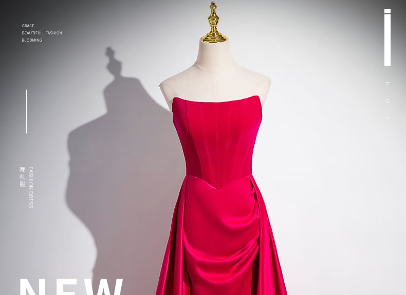 Gown Ruched Tube A-Line Plain Evening