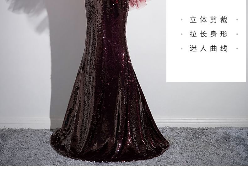 Panel Gown Evening Sequin Mermaid Halter Mesh