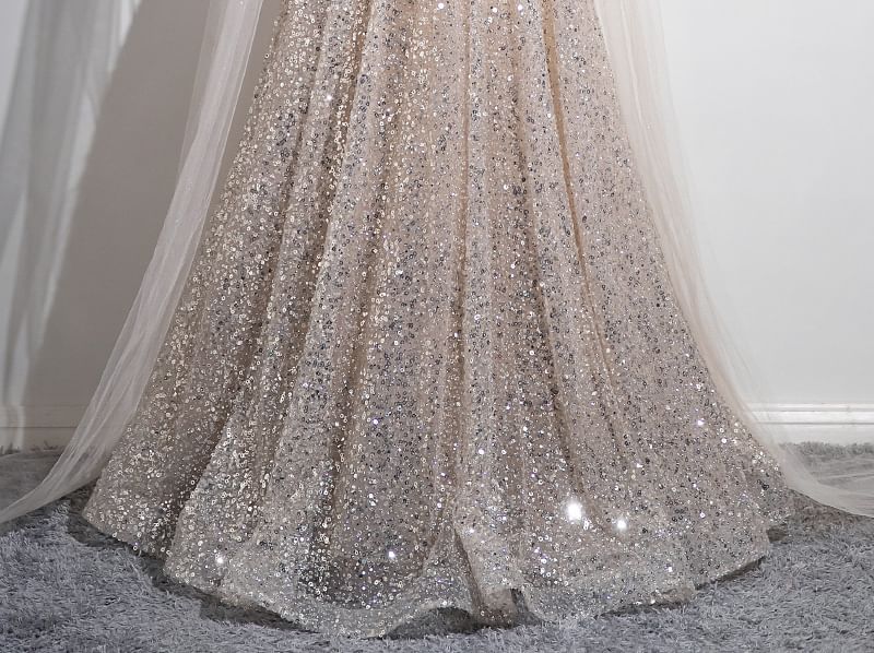 Sleeveless Evening Gown Bow Mesh Round A-Line Sequin Neck