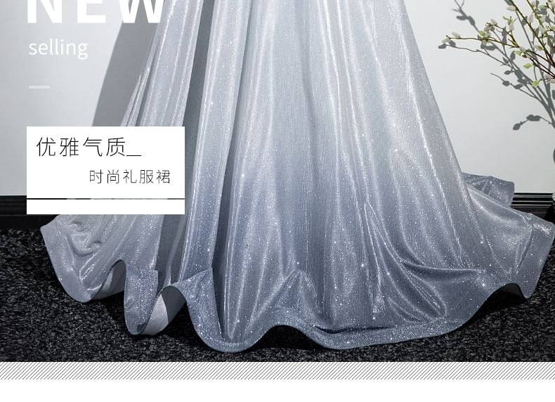 Gown Square A-Line Neck Short-Sleeve Evening Gradient