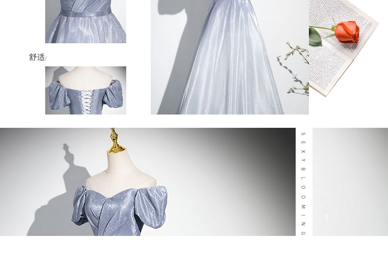 Gown Square A-Line Neck Short-Sleeve Evening Gradient