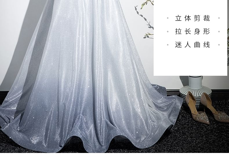 Gown Square A-Line Neck Short-Sleeve Evening Gradient