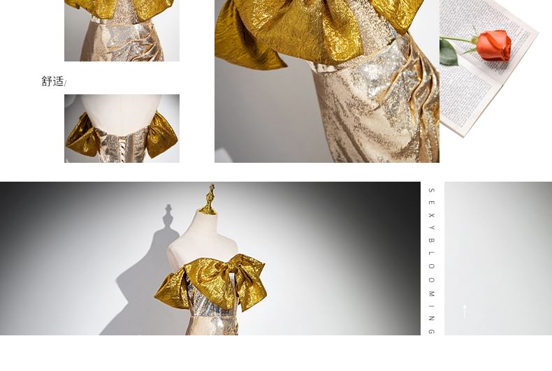 Evening Tube Bow Gown Sequin Slit Trumpet