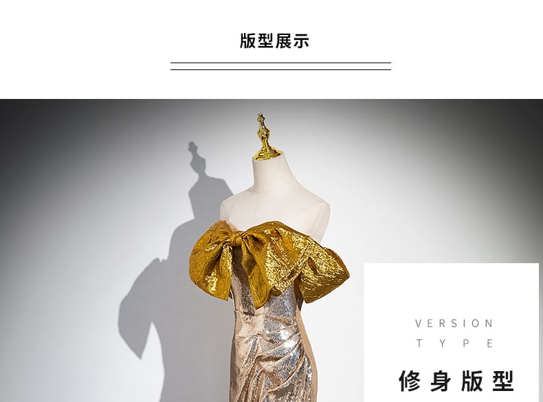 Evening Tube Bow Gown Sequin Slit Trumpet