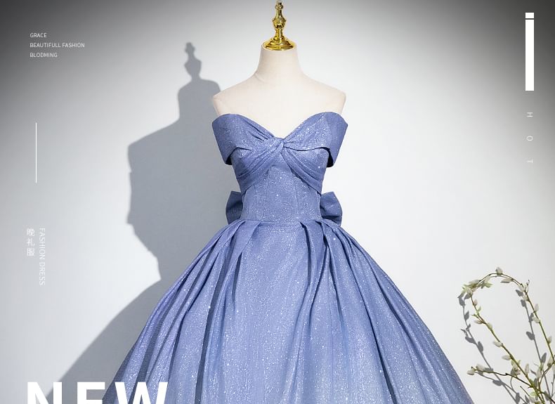 Gown Ruched Tube Bow Gradient A-Line Evening