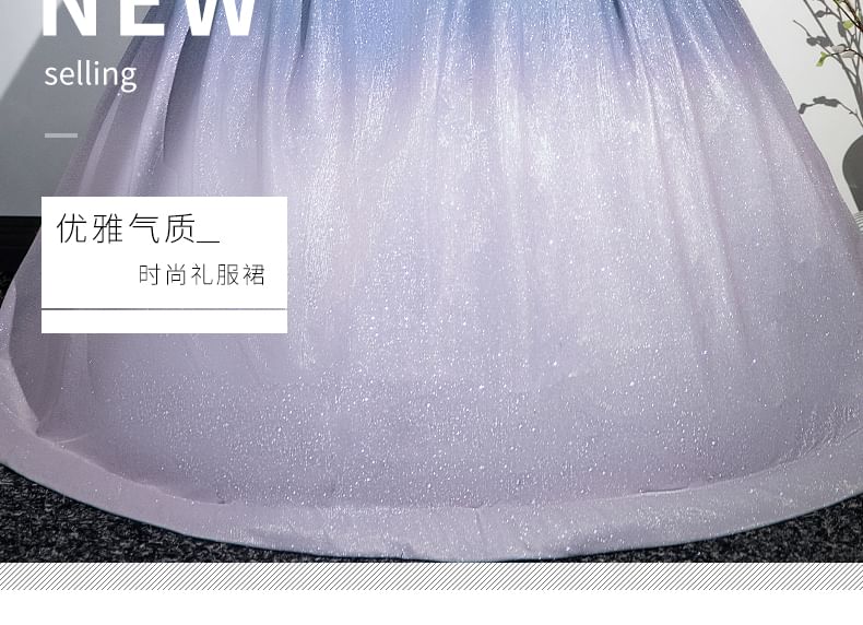 Gown Ruched Tube Bow Gradient A-Line Evening