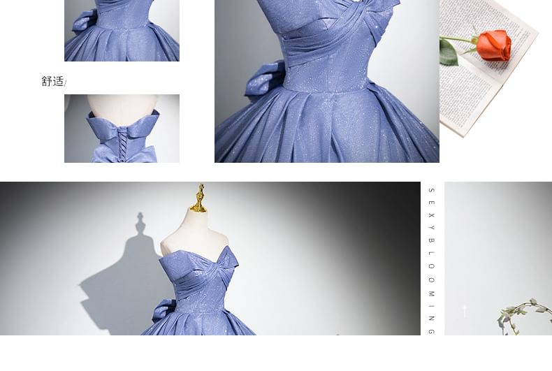 Gown Ruched Tube Bow Gradient A-Line Evening