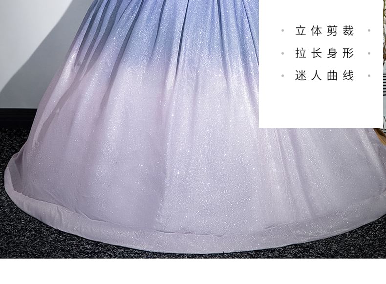 Gown Ruched Tube Bow Gradient A-Line Evening