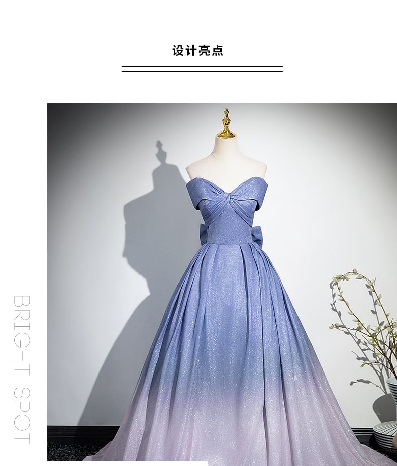 Gown Ruched Tube Bow Gradient A-Line Evening