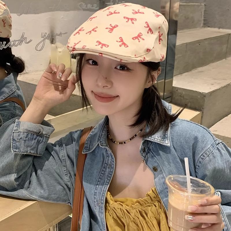 Flat Cap Print Bow