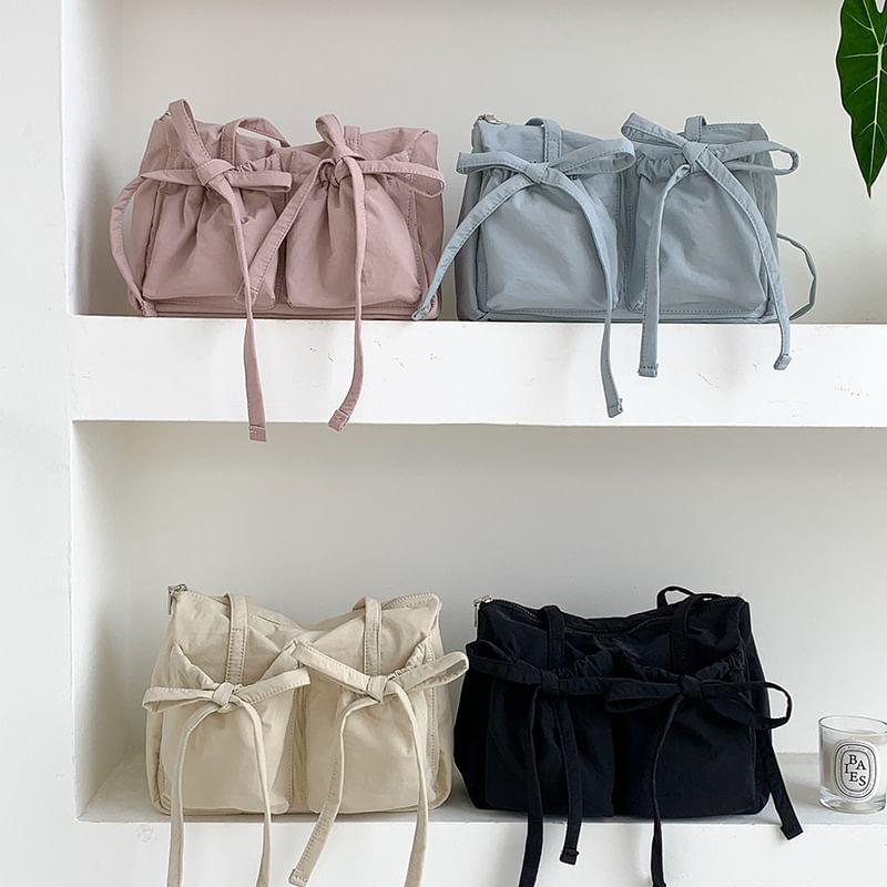 Plain Bag Accent Bow Nylon Tote