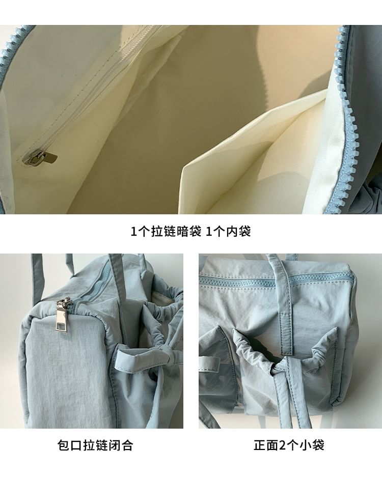 Plain Bag Accent Bow Nylon Tote