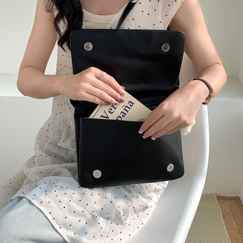 Plain Bag Leather Flap Faux Shoulder