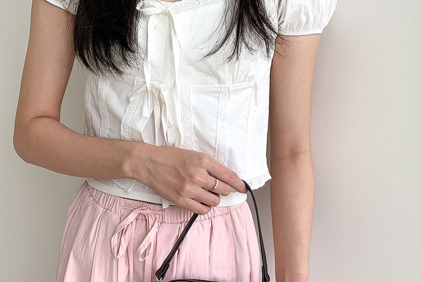 Leather Strap Shaped Faux Heart Bag Chain Crossbody Lace-Up