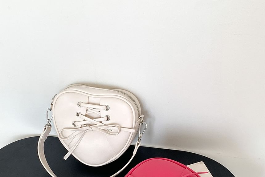 Leather Strap Shaped Faux Heart Bag Chain Crossbody Lace-Up