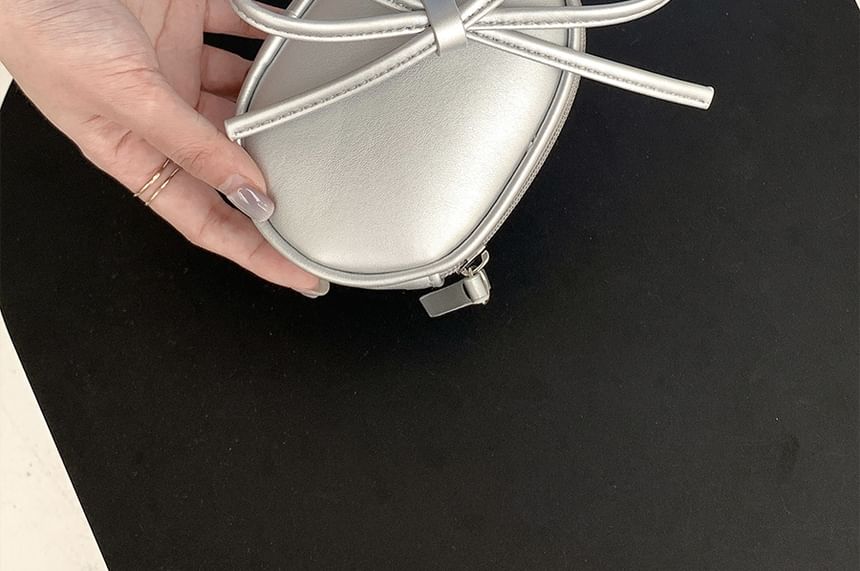 Leather + Bag Charm Crossbody Pearl Plain Set: Faux Strap