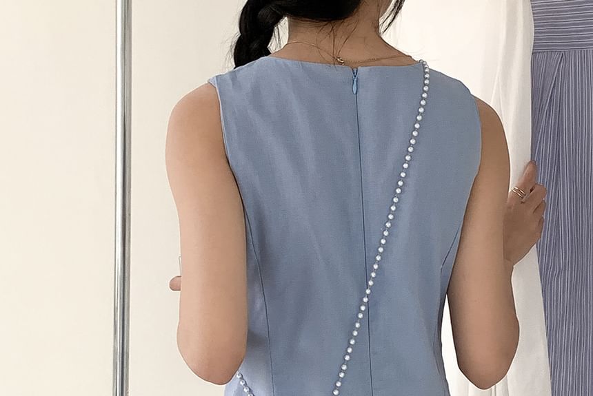 Leather + Bag Charm Crossbody Pearl Plain Set: Faux Strap