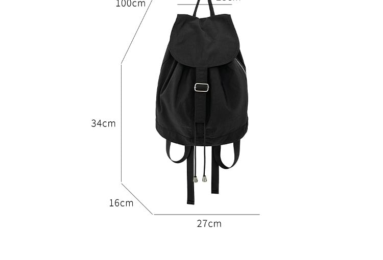 Flap Drawstring Backpack Nylon Plain