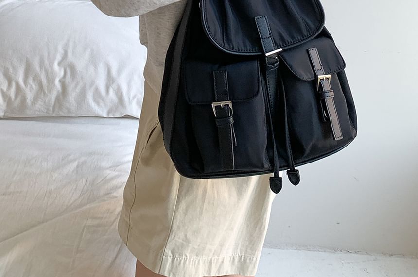 Tote Plain Nylon Buckled Flap Bag