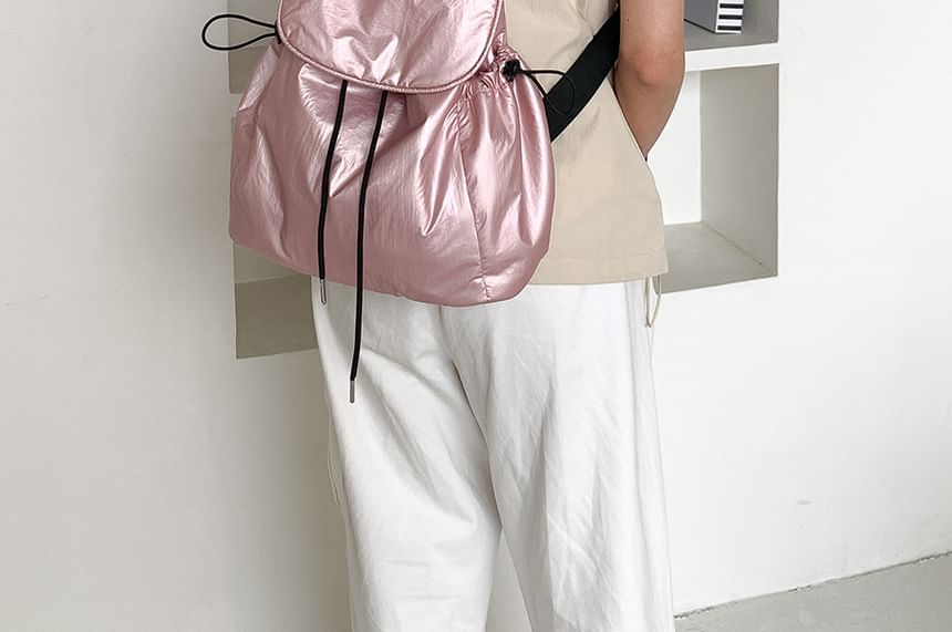 Backpack Plain Drawstring Flap