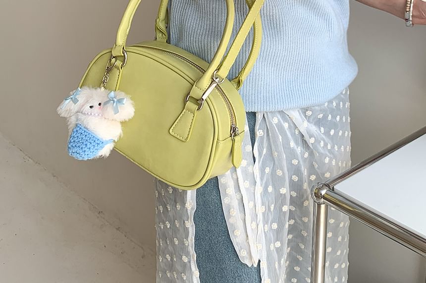 Leather Plain Bowler Bag Faux