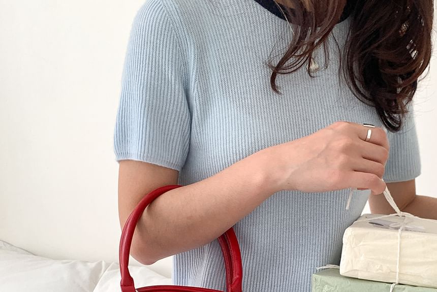 Leather Plain Bowler Bag Faux