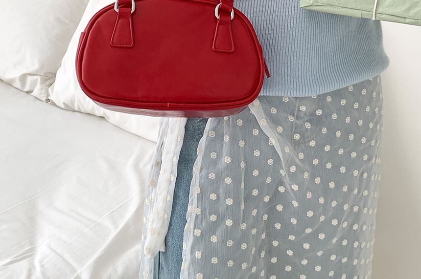 Leather Plain Bowler Bag Faux