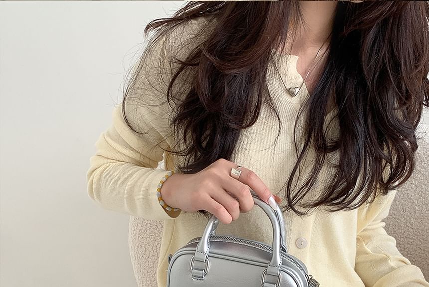 Faux Handle Bag Leather Crossbody Plain Top