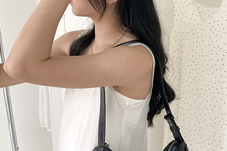 Faux Plain Drawstring Leather Shoulder Bag