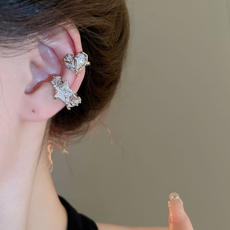 / Ear Star Cuff Rhinestone Heart