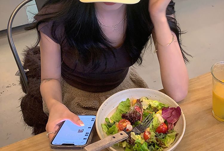 Brim Embroidered Curved Cap Cotton Baseball