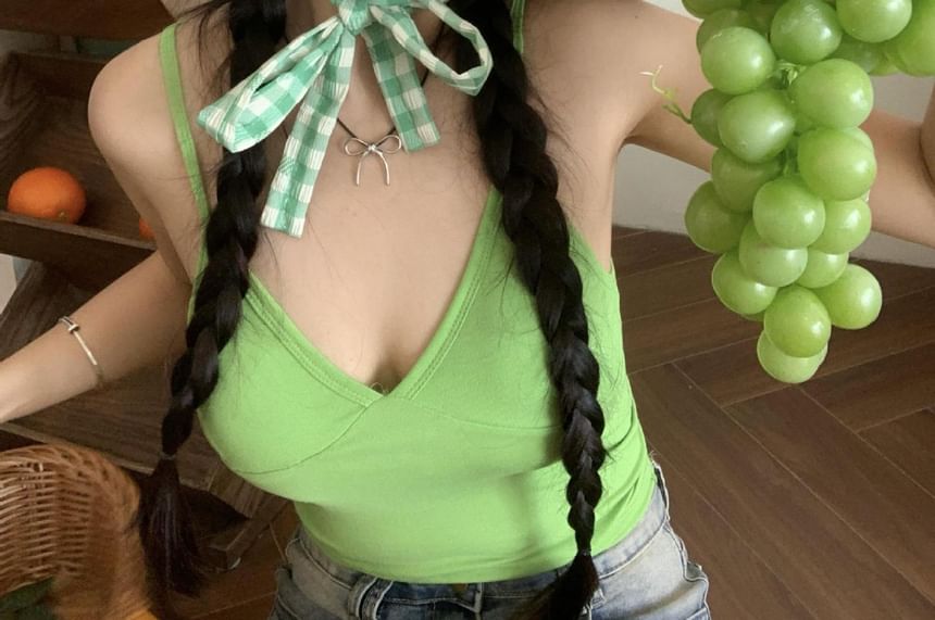 Hat Gingham Strap Bucket With Chin