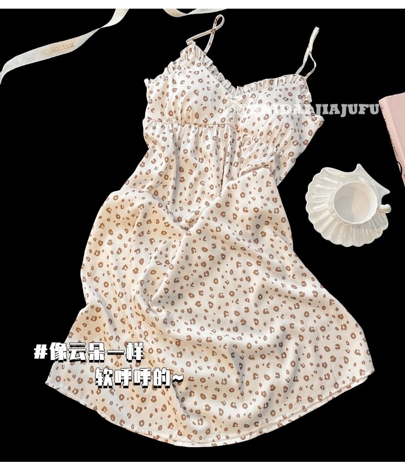 Strap Spaghetti Nightgown Leopard