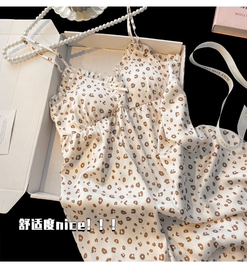 Strap Spaghetti Nightgown Leopard