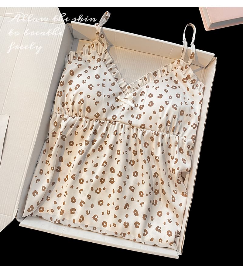 Strap Spaghetti Nightgown Leopard